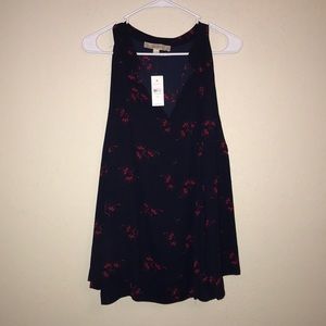 Navy and pink cold shoulder Loft top